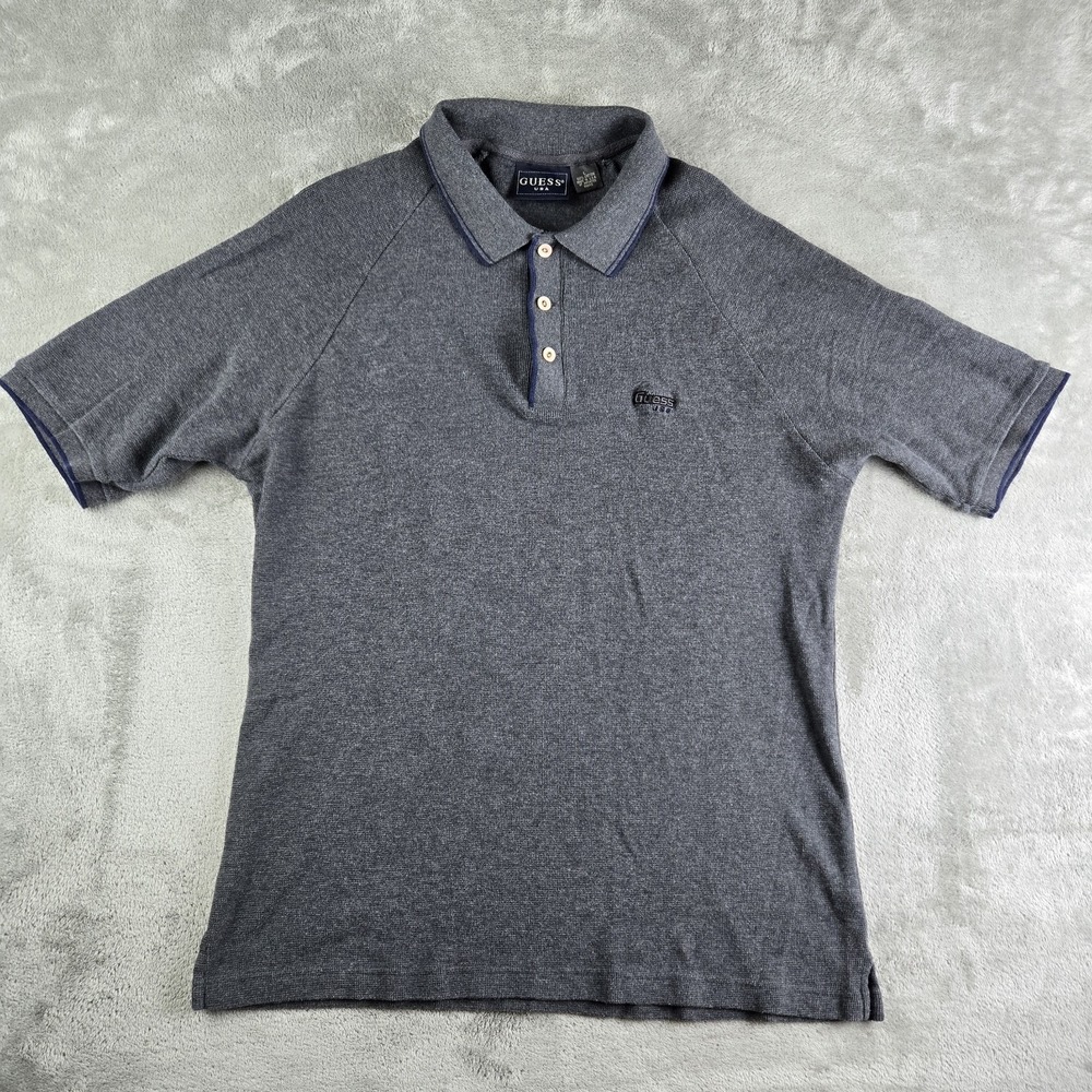 Vintage Guess‎ Polo Shirt Mens Large Gray Knit Short Sleeve Made In USA